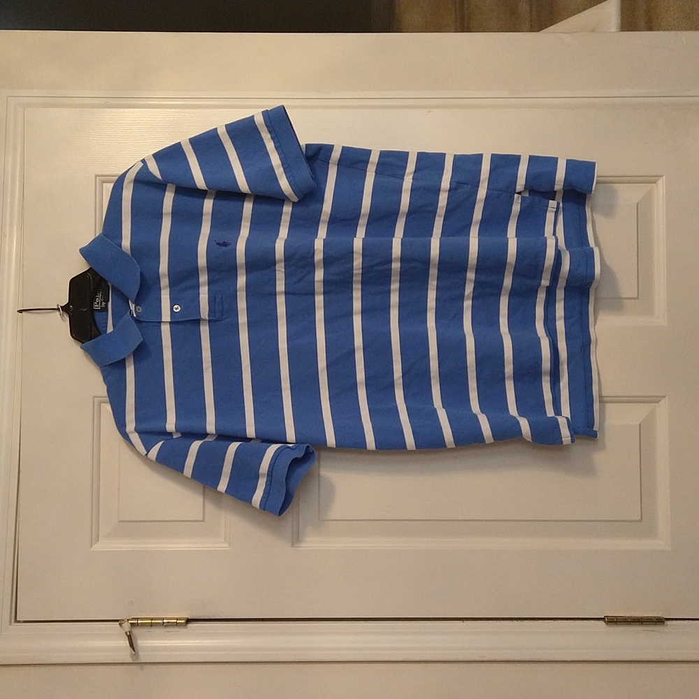 Men's beautiful blue and white Polo by Ralph Lauren 100 % cotton size XL